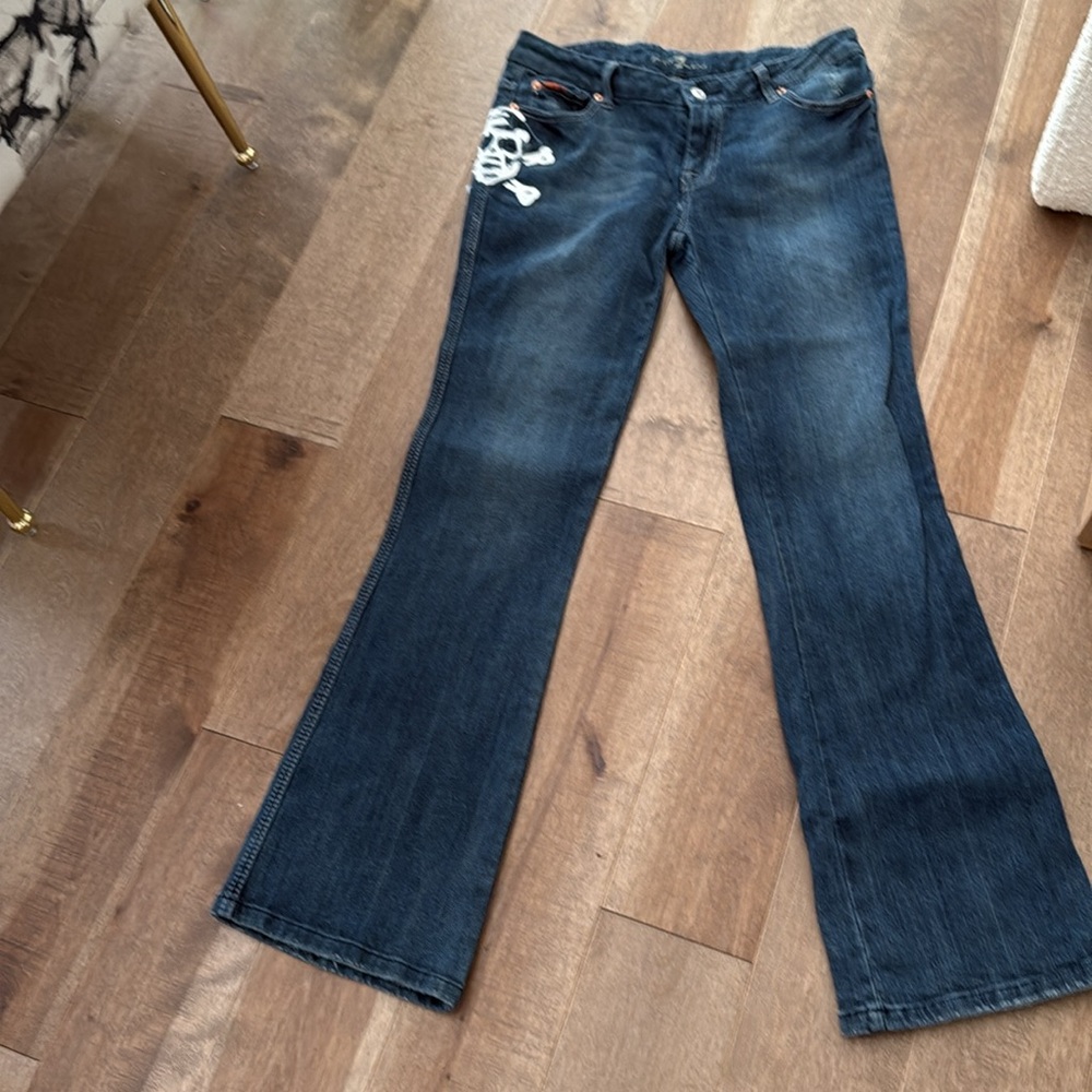 RARE 7 for All Mankind Skull Appliqué Bootcut Jeans